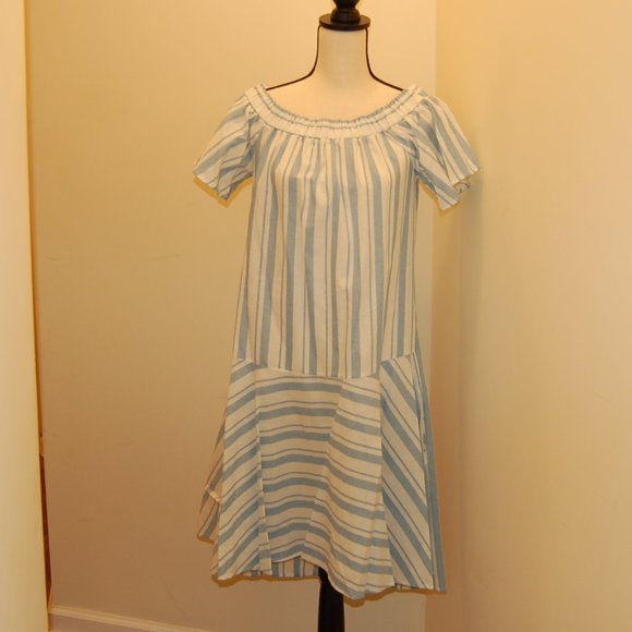 Women's Stripe Cotton Off The Shoulder Dress - Picture 4 of 10